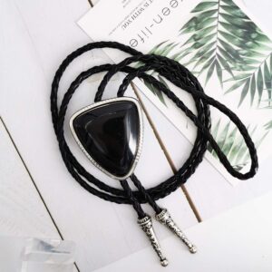 LAXPICOL Vintage Western Cowboy Black Stone Bolo Tie For Men