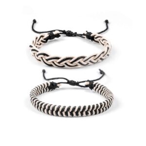 SUNSH 2PCS Hemp Cord Surf Handmade Brown Strings Bracelet for Women Men Woven Braided Friendship Vintage Tribal Hippie Cool Adjustable Mom Daughter Gifts