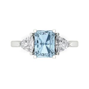 3.0 ct Emerald cut 3 stone Solitaire Created Aquamarine Designer Anniversary Bridal Engagement Ring 14k White Gold 8