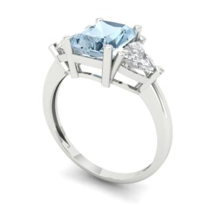 3.0 ct Emerald cut 3 stone Solitaire Created Aquamarine Designer Anniversary Bridal Engagement Ring 14k White Gold 8