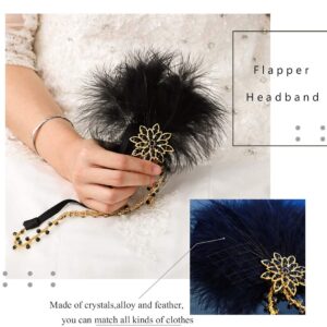 Asooll 1920s Vintage Feather Headpiece Black Crystal Headband Flapper Hair Accessories for Women