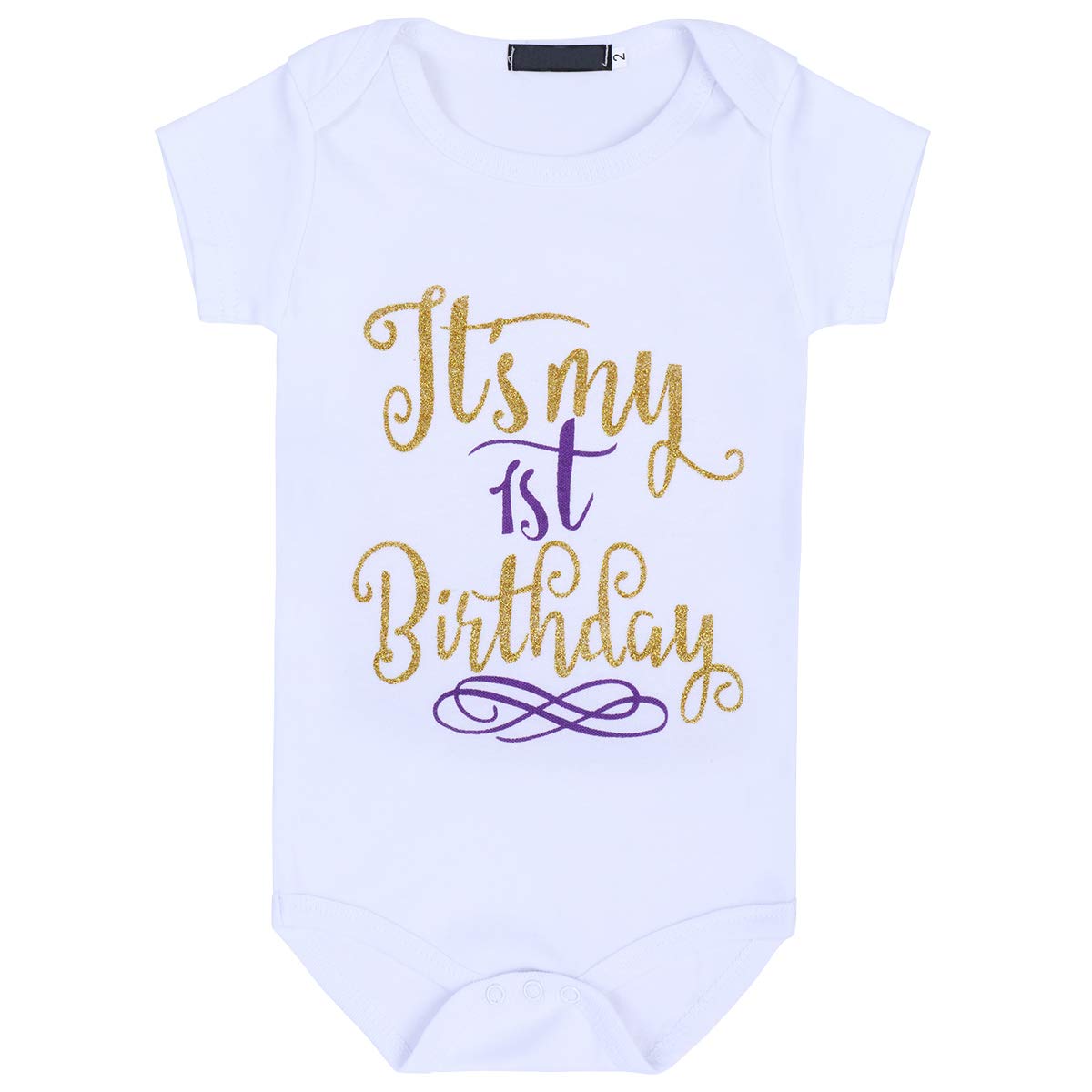 ODASDO It’s My 1st First Birthday Outfit Newborn Infant Baby One Year Party Cake Smash Set Princess Dress Cotton Short Sleeve Bodysuit Romper Tutu Skirt Sequin Bowknot Headband 3pcs Purple 1st 1T