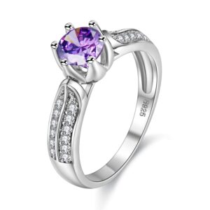 Uloveido Bridal Wedding Jewelry Rings with Purple Crystal White Gold Plated Engagement Anniversary Halo Rings for Women Size 6 Y027