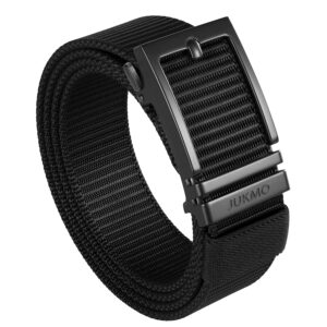 jukmo ratchet belt for men, nylon web tactical belt with automatic slide buckle (black, medium)