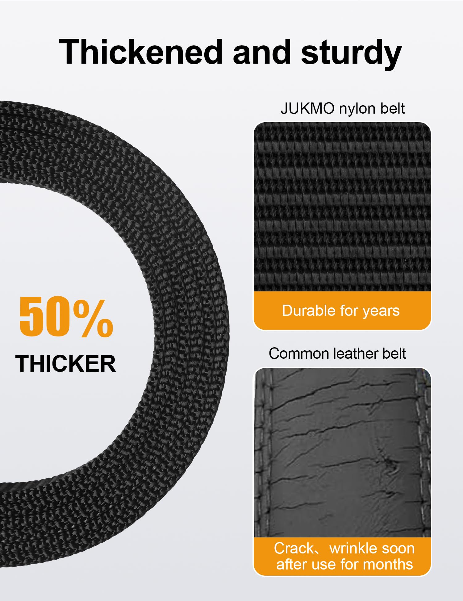 JUKMO Ratchet Belt for Men, Nylon Web Tactical Belt with Automatic Slide Buckle (Black, Medium)