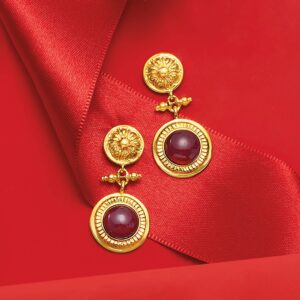 Ross-Simons Italian Garnet Floral Drop Earrings in 18kt Gold Over Sterling