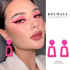 KELMALL Classic Rectangle Dangle Earrings for Women Trendy Textured Geometric Drop Statement Earring