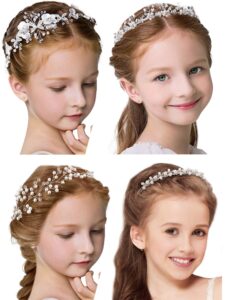 willbond flower girl headpiece - princess headband with pearls for wedding, first communion, hair accessory