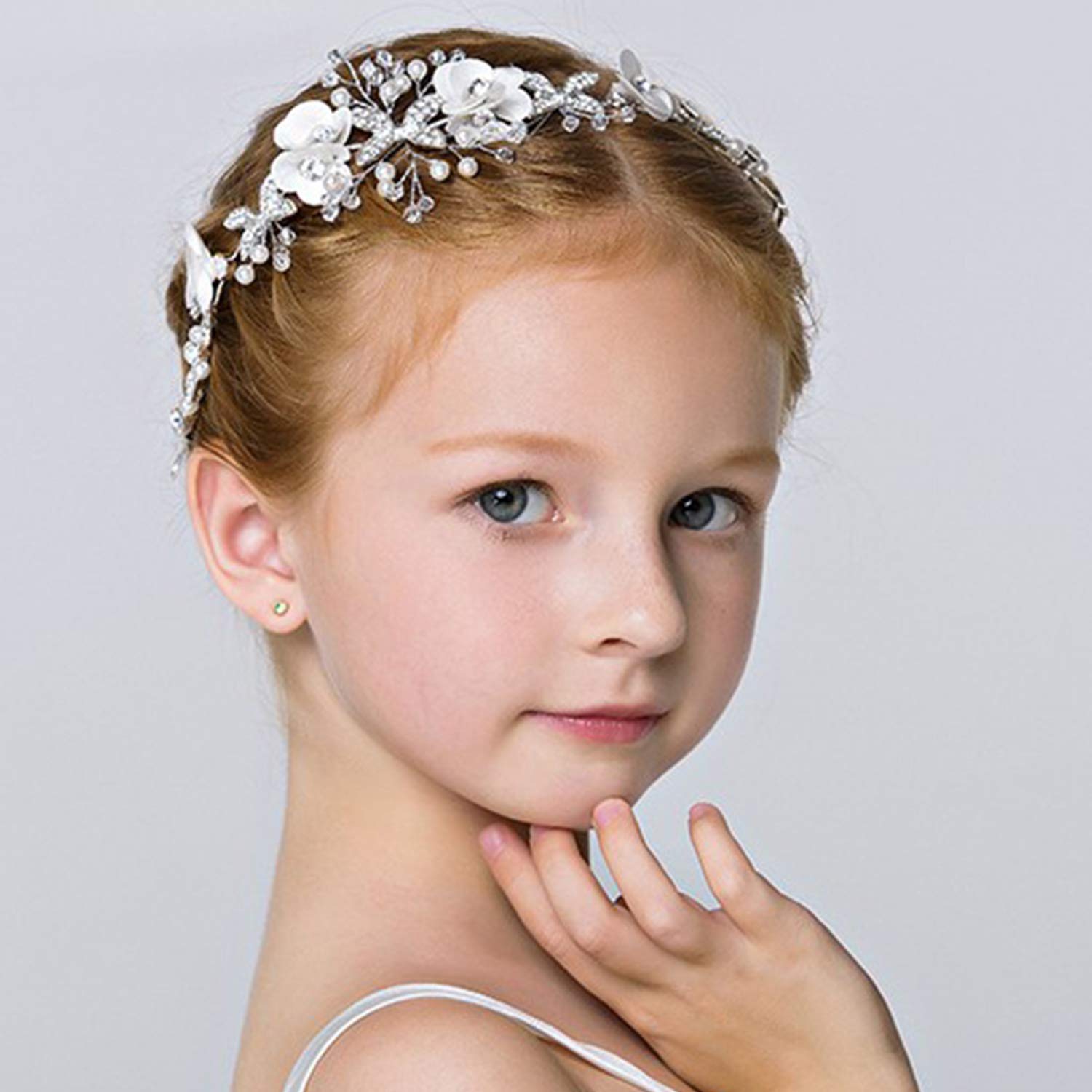 WILLBOND Flower Girl Headpiece - Princess Headband with Pearls for Wedding, First Communion, Hair Accessory