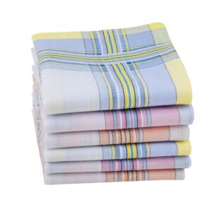 houlife women combed cotton striped checkered handkerchiefs with assorted color elegant hankies for women female ladies (mixed-6 pcs)