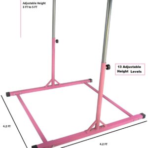 Athletic Bar Kids Gymnastics Junior Horizontal Kip Bar 3 to 5 FT Training Jungle Gym Expandable Adjustable Height 3 to 5 FT Tumble Weight Capacity 300 Pounds (Pink)