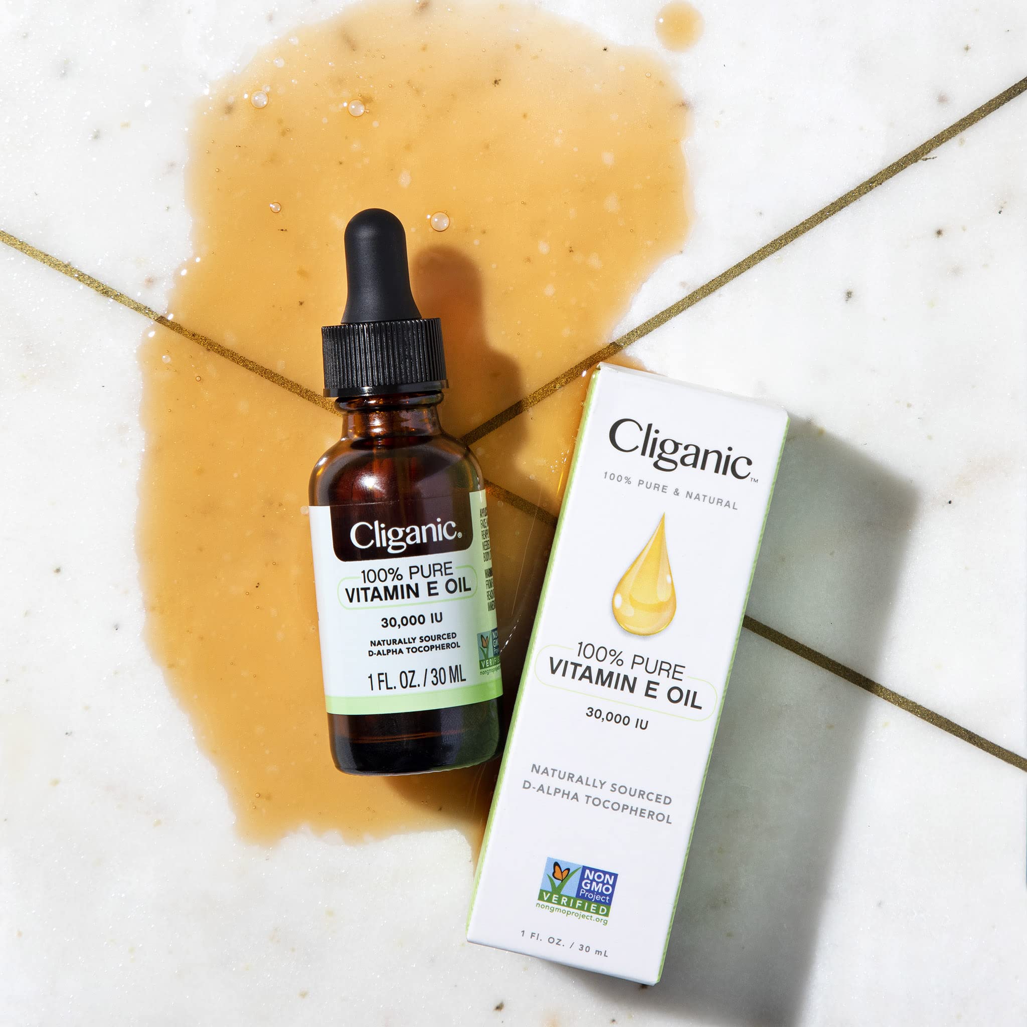 Cliganic 100% Pure Vitamin E Oil for Skin, Hair & Face - 30,000 IU, Non-GMO Verified | Natural D-Alpha Tocopherol