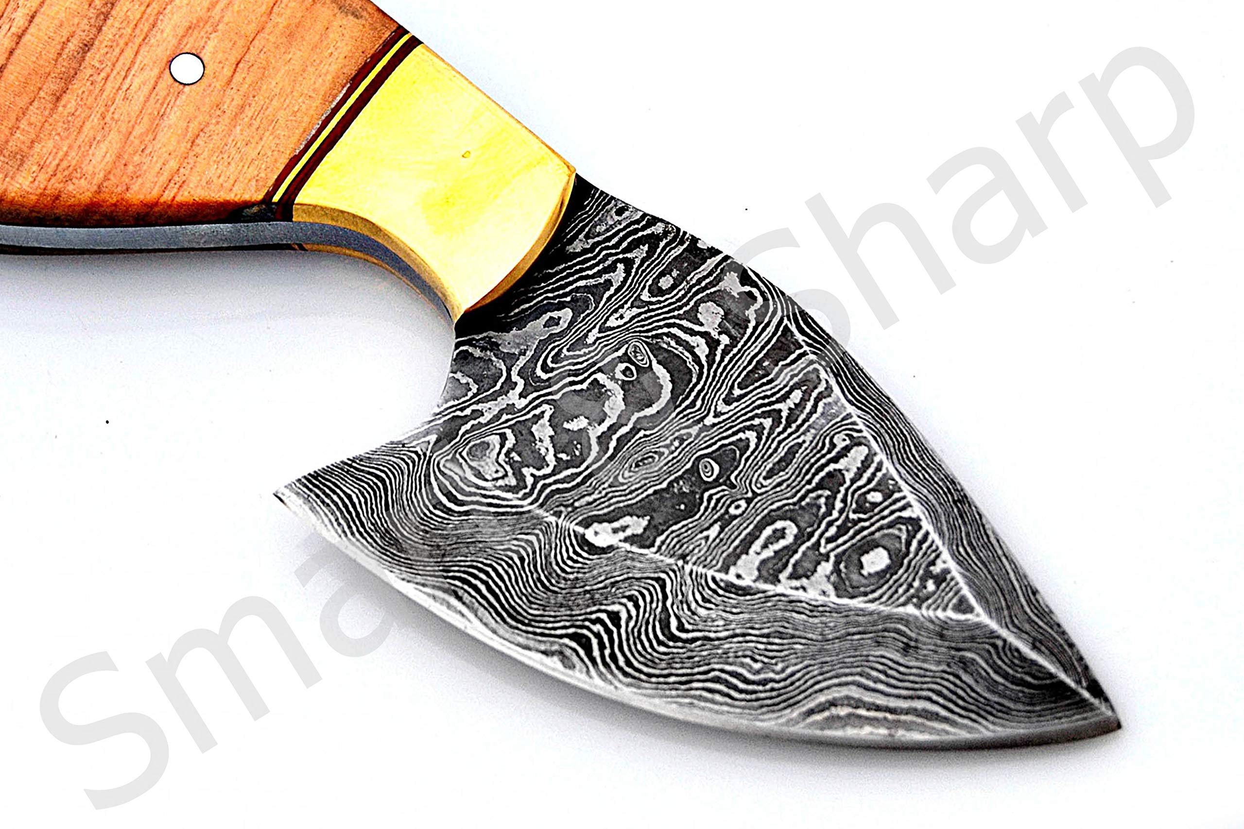 Smart & Sharp Custom Handmade Damascus Steel Hunting Knife/Skinning Knife AA-17274 (Natural Kow Wood)