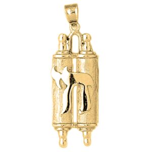 Jewels Obsession Silver Jewish Torah Scroll with Chai Pendant | 14K Yellow Gold-plated 925 Silver Jewish Torah Scroll with Chai Pendant