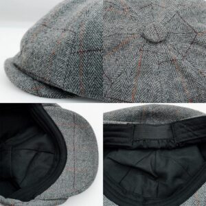 Charmylo Newsboy Cap Gatsby Baker Boy Hat Flat Caps Tweed Adjustable Peaky Herringbone Cloth Cap Hat Grey