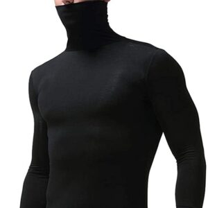 SALNIER Men Basic Turtleneck Slim Fit Long Sleeve Pullover Top Solid Thermal Knitted T-Shirt Sweaters Soft Lightweight Shirt (Black, M)