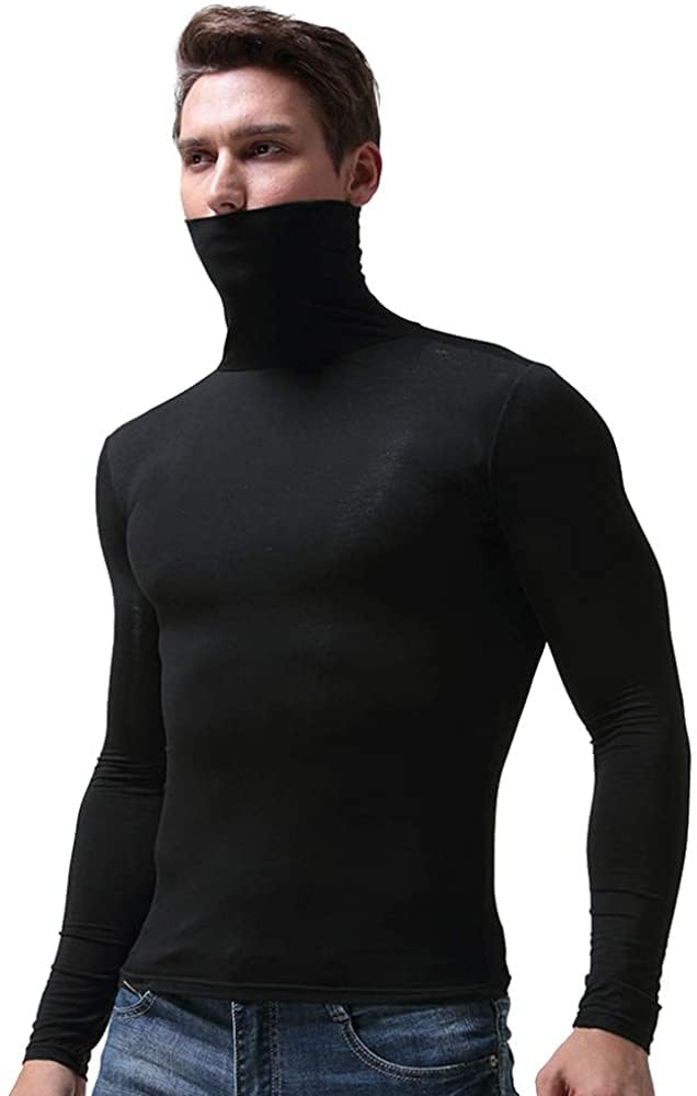 SALNIER Men Basic Turtleneck Slim Fit Long Sleeve Pullover Top Solid Thermal Knitted T-Shirt Sweaters Soft Lightweight Shirt (Black, M)