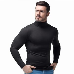 SALNIER Men Basic Turtleneck Slim Fit Long Sleeve Pullover Top Solid Thermal Knitted T-Shirt Sweaters Soft Lightweight Shirt (Black, M)