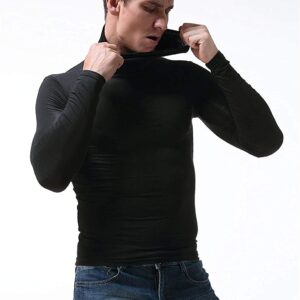 SALNIER Men Basic Turtleneck Slim Fit Long Sleeve Pullover Top Solid Thermal Knitted T-Shirt Sweaters Soft Lightweight Shirt (Black, M)