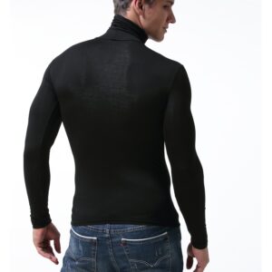 SALNIER Men Basic Turtleneck Slim Fit Long Sleeve Pullover Top Solid Thermal Knitted T-Shirt Sweaters Soft Lightweight Shirt (Black, M)