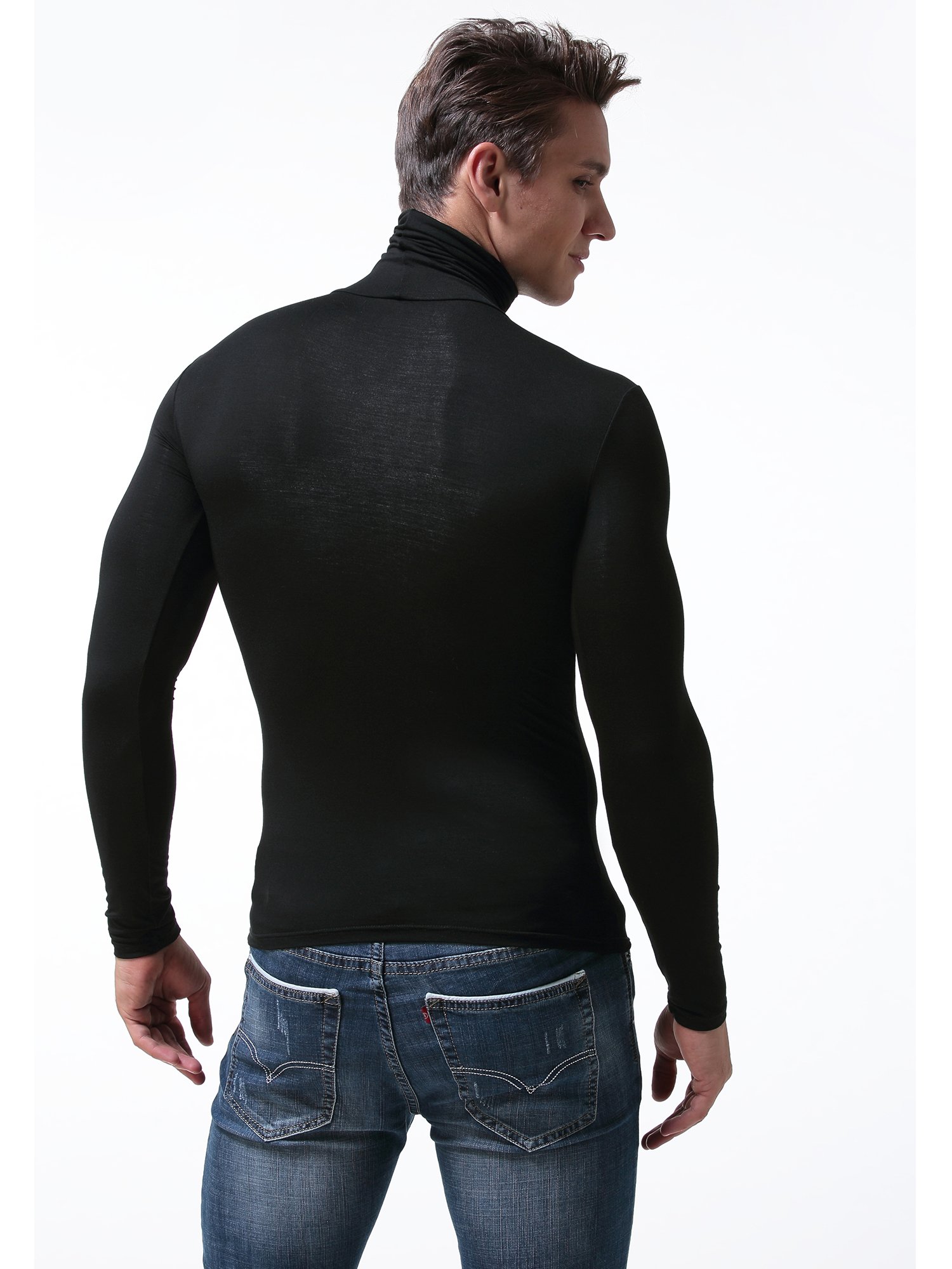 SALNIER Men Basic Turtleneck Slim Fit Long Sleeve Pullover Top Solid Thermal Knitted T-Shirt Sweaters Soft Lightweight Shirt (Black, M)