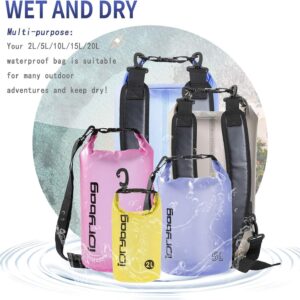 IDRYBAG Clear Dry Bag Waterproof Floating 2L/5L/10L/15L/20L, Lightweight Dry Sack Water Sports, Marine Waterproof Bag Roll Top for Kayaking, Boating, Canoeing, Swimming, Hiking, Camping, Rafting