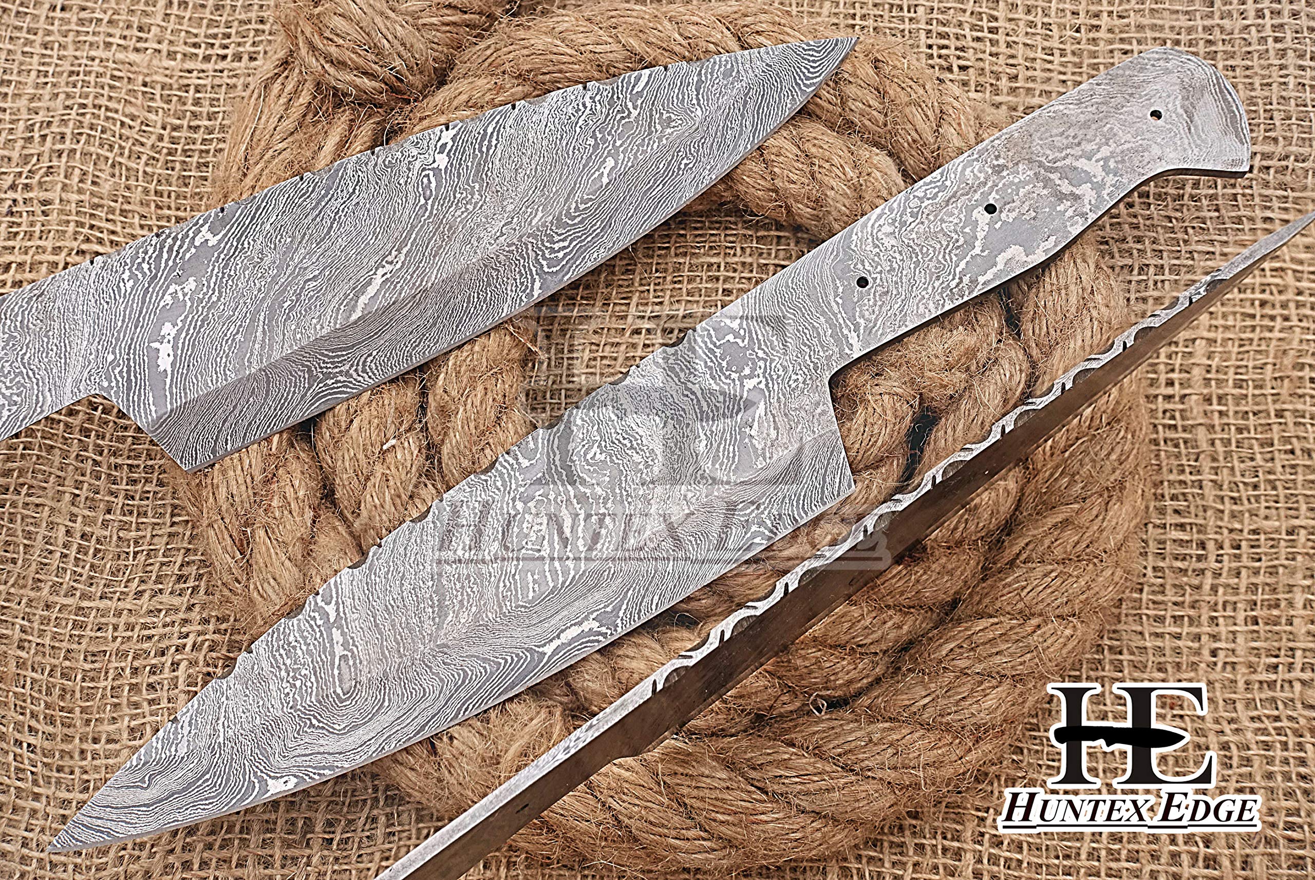 HUNTEX Unique Custom Handmade Hand-Forged Twist Pattern Damascus Steel 12 Inch Long Full Tang Razor Sharp Hunting Kitchen Blank Blade Knife