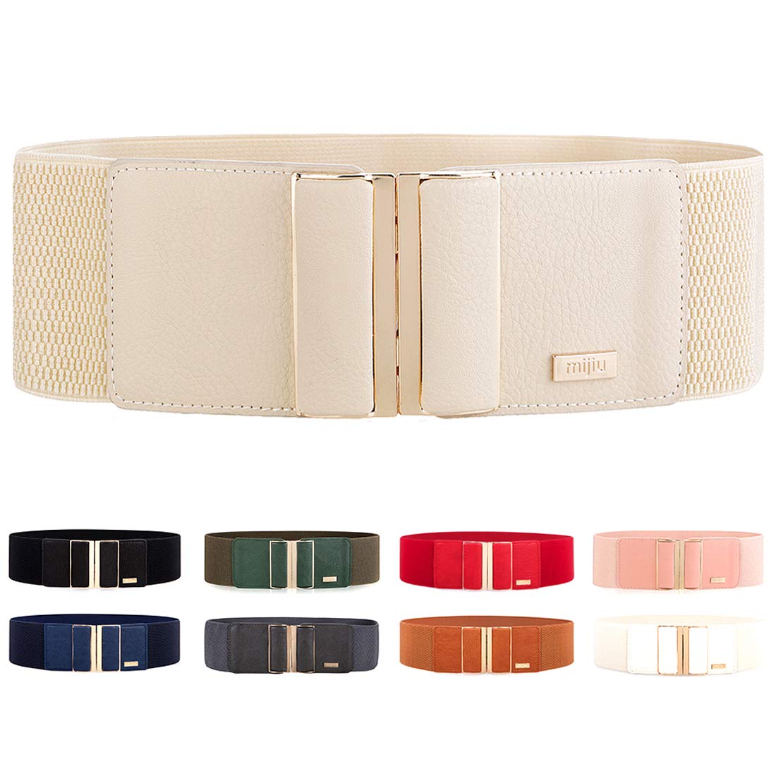 MIJIU Ladies Belts Elastic Stretch Wide Belt With high gloss metal buckle 3"