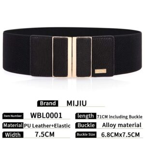 MIJIU Ladies Belts Elastic Stretch Wide Belt With high gloss metal buckle 3"