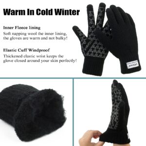 ViGrace Winter Warm Touchscreen Gloves for Men and Women Touch Screen Fleece Lined Knit Anti-Slip Wool Glove (Black, Medium)