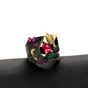 Uloveido Fashion Red Crystal Flower Black Band Rings for Women Statment Cocktail Wide Rings for Girls Size 9 Y566