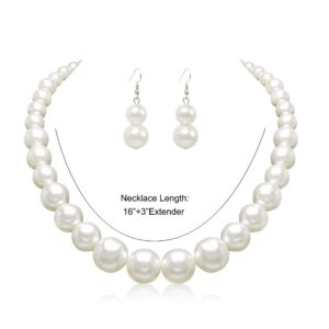 Cryshimmer Pearl Choker Necklace for Women Faux Pearl Beads Strand Necklace Earring Set Costume Jewelry