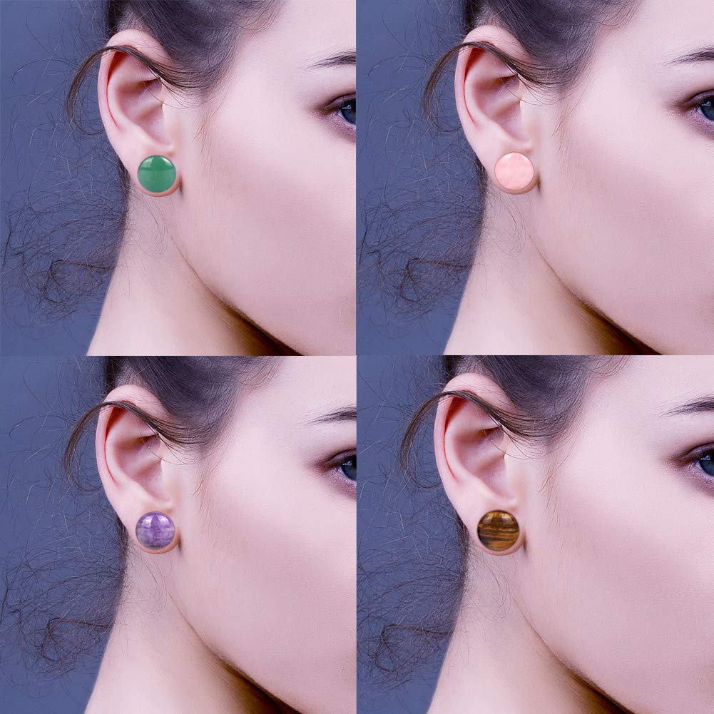 Longbeauty 10Pcs Mixed Stone Ear Gauges Plugs with O-Ring Single Flared Tunnels Expander Stretcher Piercing (Gauge= 8mm(0g))