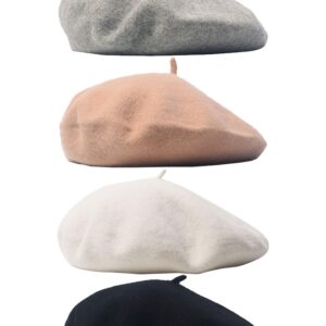 Trounistro 4 Pack Beret Hat French Beret Cap Winter Fashion Solid Color Hat for Women Girls Lady (Color Set 1)