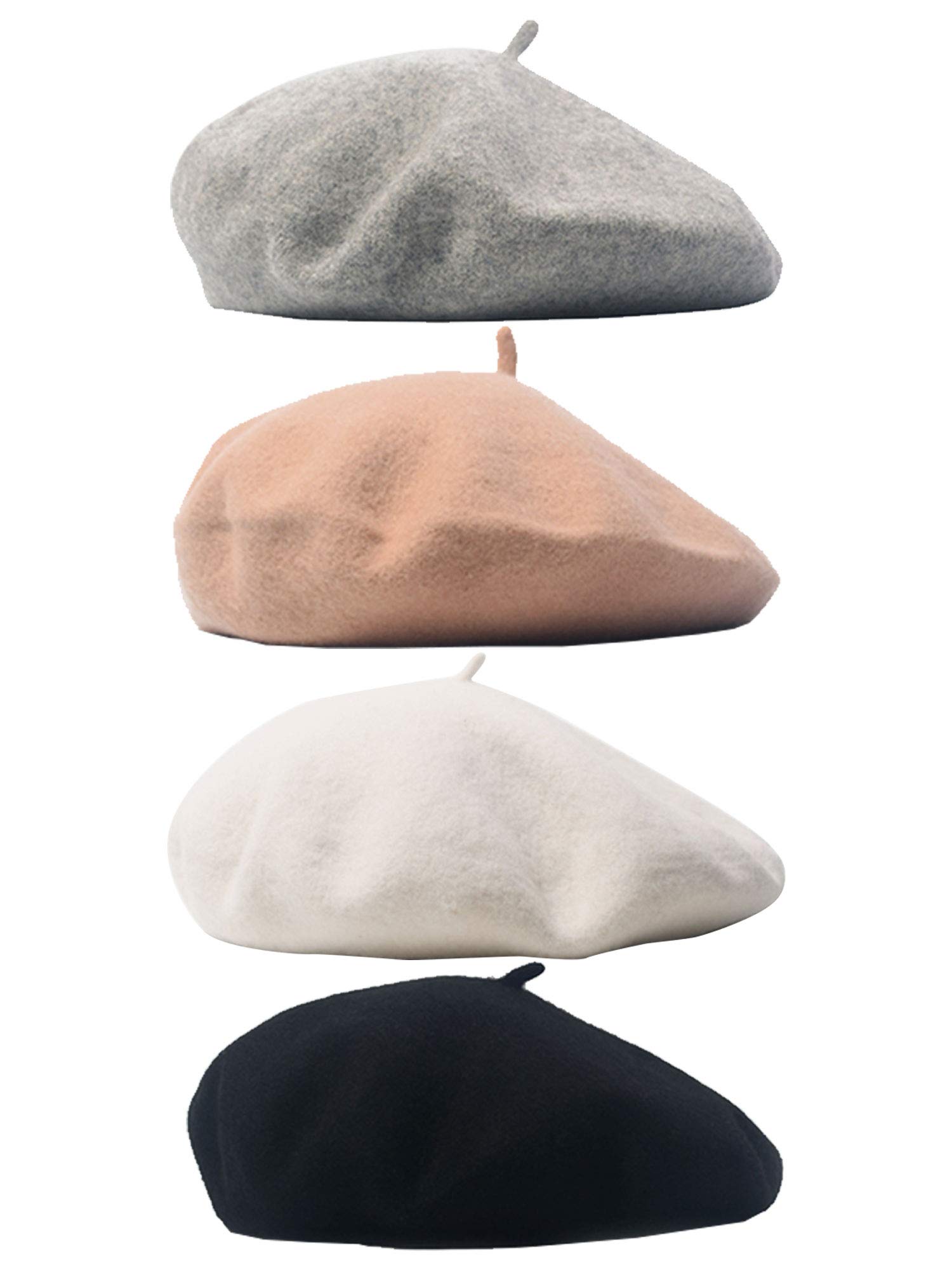 Trounistro 4 Pack Beret Hat French Beret Cap Winter Fashion Solid Color Hat for Women Girls Lady (Color Set 1)