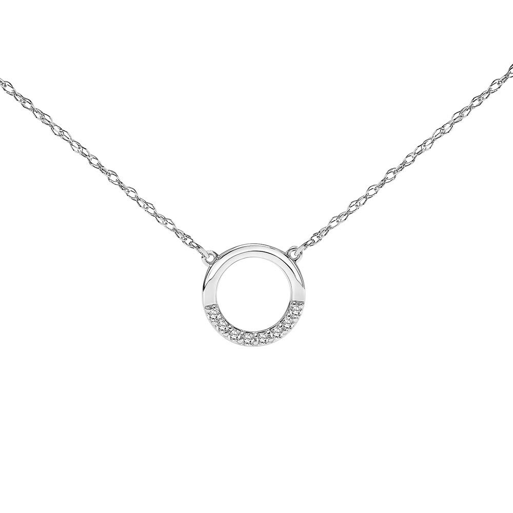 Open Circle Diamond Necklace for Women in 10k White Gold 1/10ct (I-J, I3), 17 inch, by Keepsake