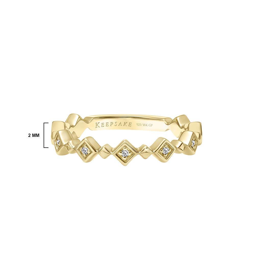 Stackable Ring for Women with Diamond Accented Alternating Diamond Shapes 18k Yellow Gold Vermeil 1/20ct (I-J Color, I3 Clarity), Size 9, by Keepsake