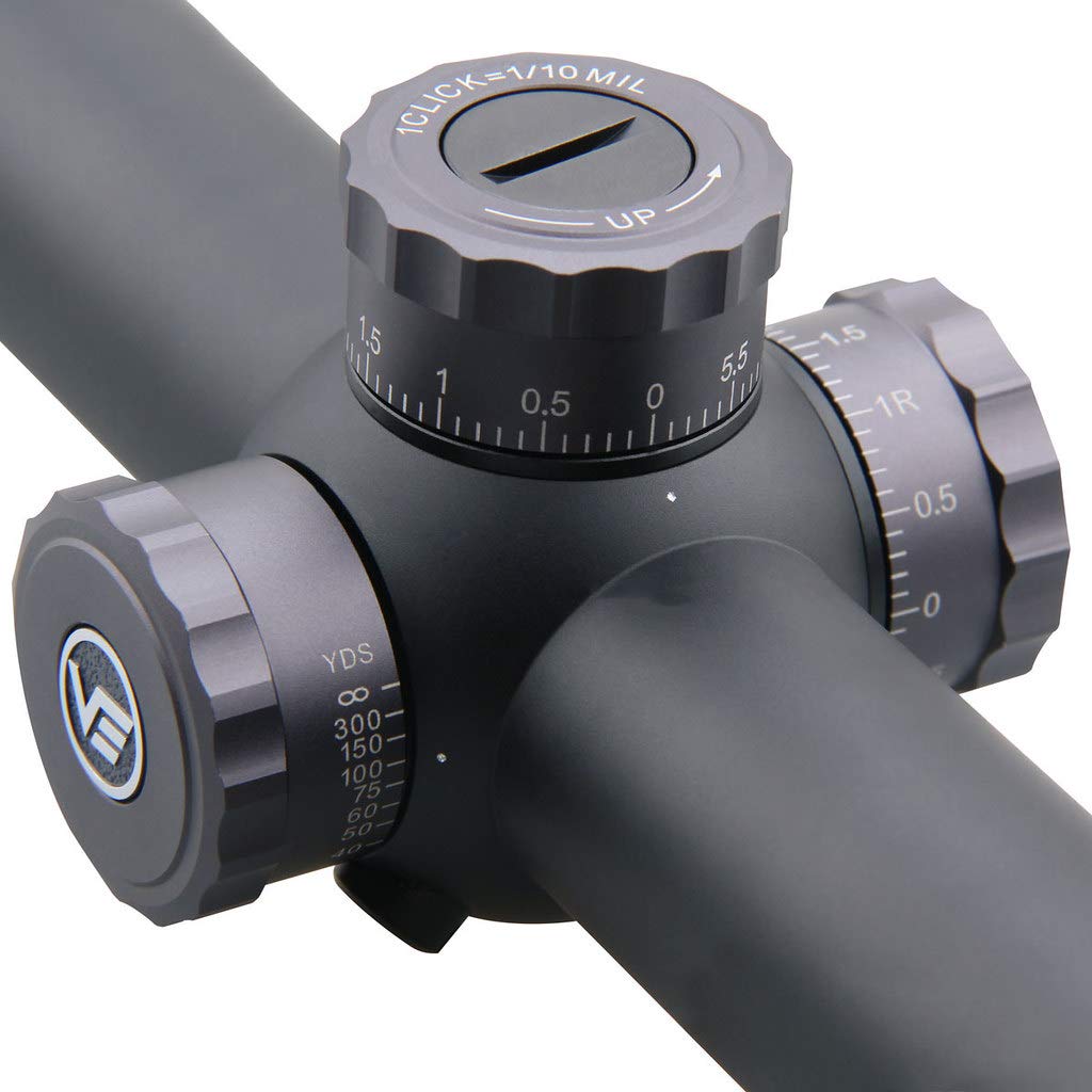 Vector Optics Marksman 6-24x50 mm First Focal Plane (FFP) 1/10 MIL Hunting Riflescope with VPA-MF Reticle, 30mm Tactical Mount Rings, Lens Covers and Honeycomb Sunshade