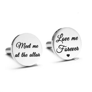 melix home stainless steel cufflinks for men groom meet me at the altar wedding gifts cuff links (love me forever)