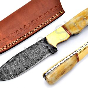 Smart & Sharp Custom Handmade Damascus Steel Hunting Knife/Skinning Knife AA-17285 (Natural Bone)