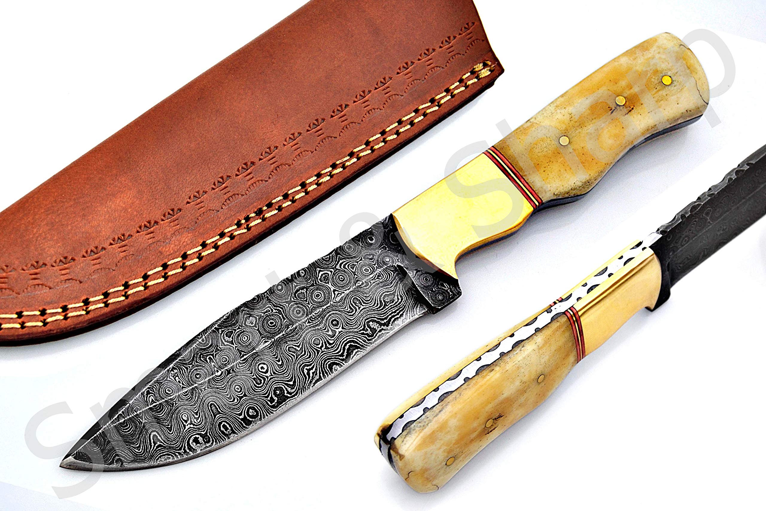 Smart & Sharp Custom Handmade Damascus Steel Hunting Knife/Skinning Knife AA-17285 (Natural Bone)