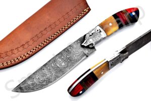 smart & sharp custom handmade damascus steel hunting knife/skinning knife aa-17287 (natural bone and multi color wood)