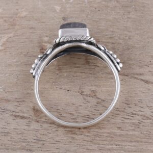 NOVICA Artisan Handmade Labradorite Cocktail Ring Square Crafted India Sterling Silver Gemstone [crownbezel 0.3 in L x 0.8 in W x 0.2 in H Band Width 3 mm W] ' Misty Depths'