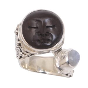 novica rainbow moonstone .925 sterling silver ring, night face'