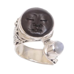 NOVICA Rainbow Moonstone .925 Sterling Silver Ring, Night Face'