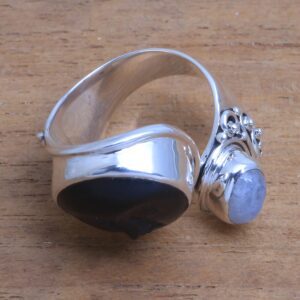 NOVICA Rainbow Moonstone .925 Sterling Silver Ring, Night Face'