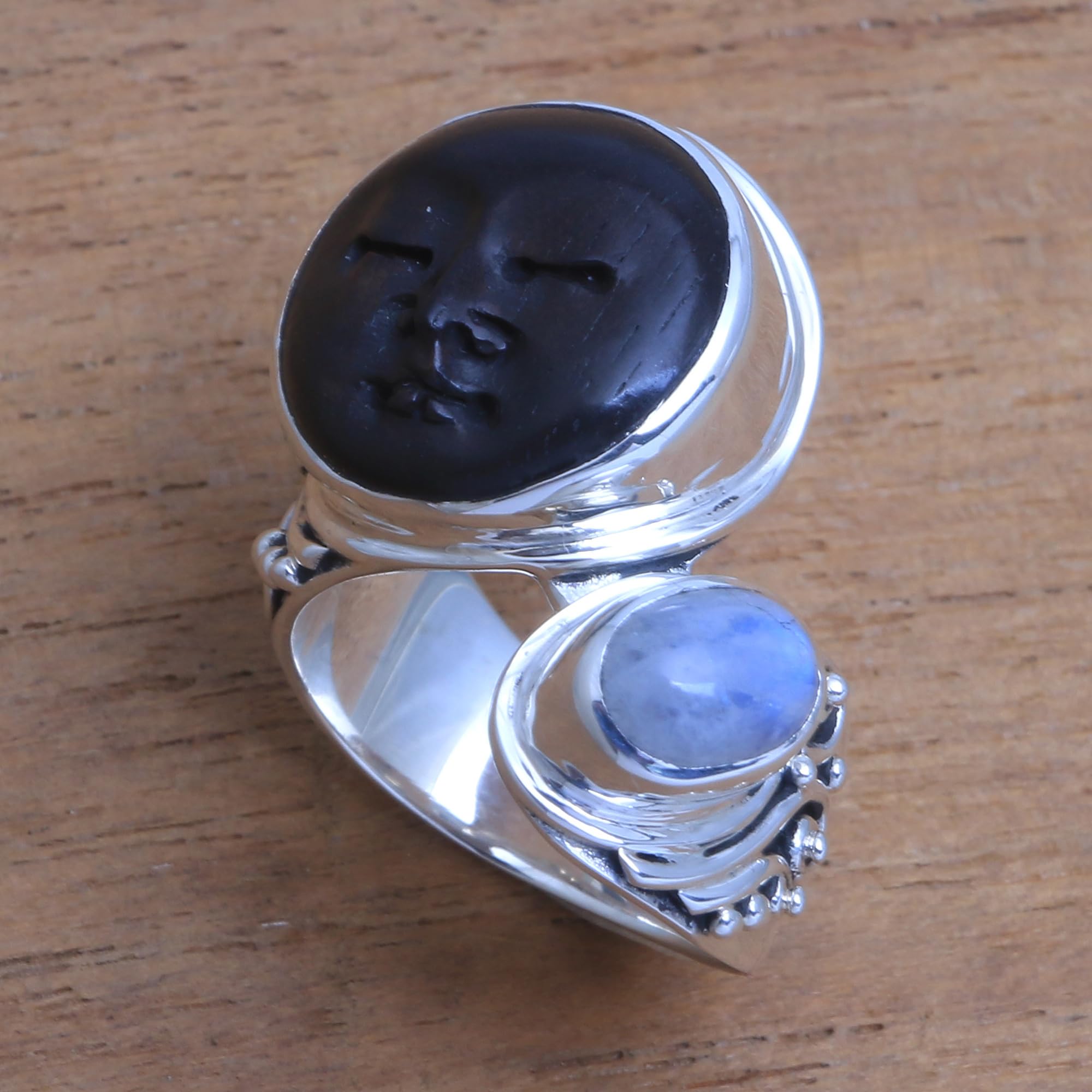 NOVICA Rainbow Moonstone .925 Sterling Silver Ring, Night Face'