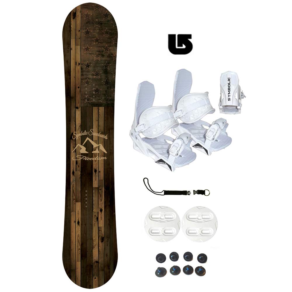 Symbolic Freedom Kids Snowboard + White Bindings Package +Leash+Stomp+Face Mask+ Burton Decal (130cm & White Bindings XS (fits 1-6))