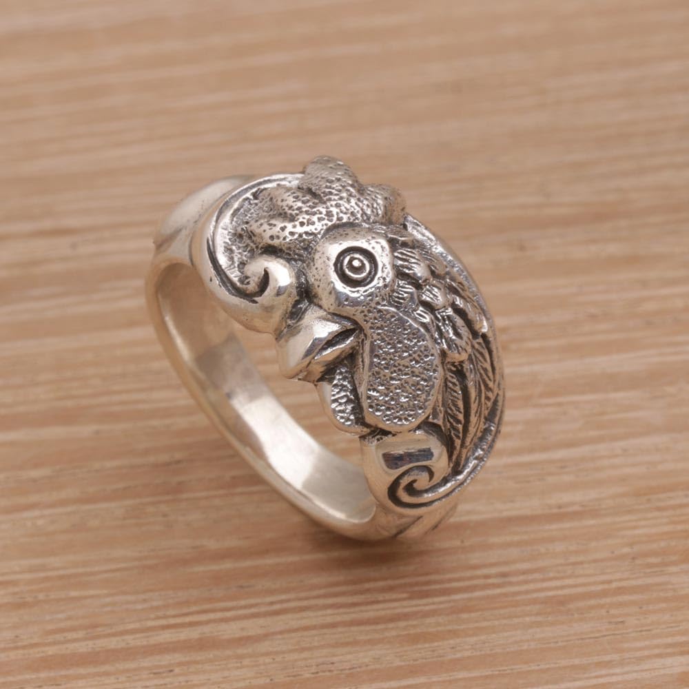 NOVICA Artisan Handmade Sterling Silver Band Ring Rooster from Indonesia Cocktail Animal Themed Bird [ring Front 0.5 in L x 0.9 in W x 0.2 in H Band Width 3 mm W] ' Ayam Jago'