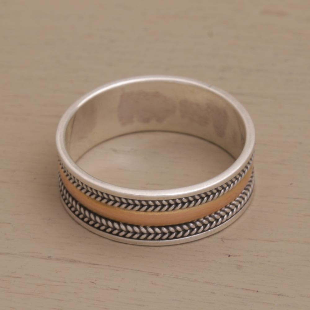 NOVICA No Stone Yellow Gold & Sterling Band Ring 'Way of Gold'